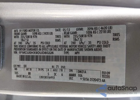 2013 Ford Escape Sel из США, поврежденный, VIN 1FMCU0HX9DUD80226